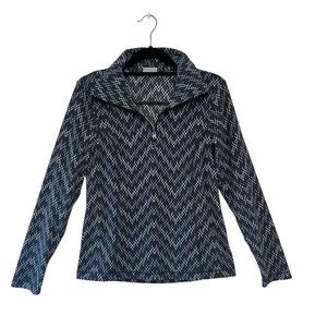 Columbia Quarter Zip Mock Neck Chevron Print Fleece Top Blue Grey Size Small